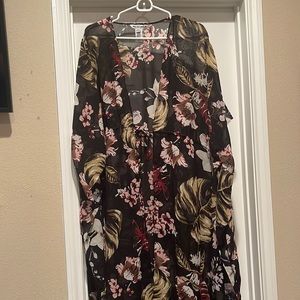 Walter Baker Black Tropical Floral Kimono Duster Midi Kaftan-Size OSFM (NWOT)